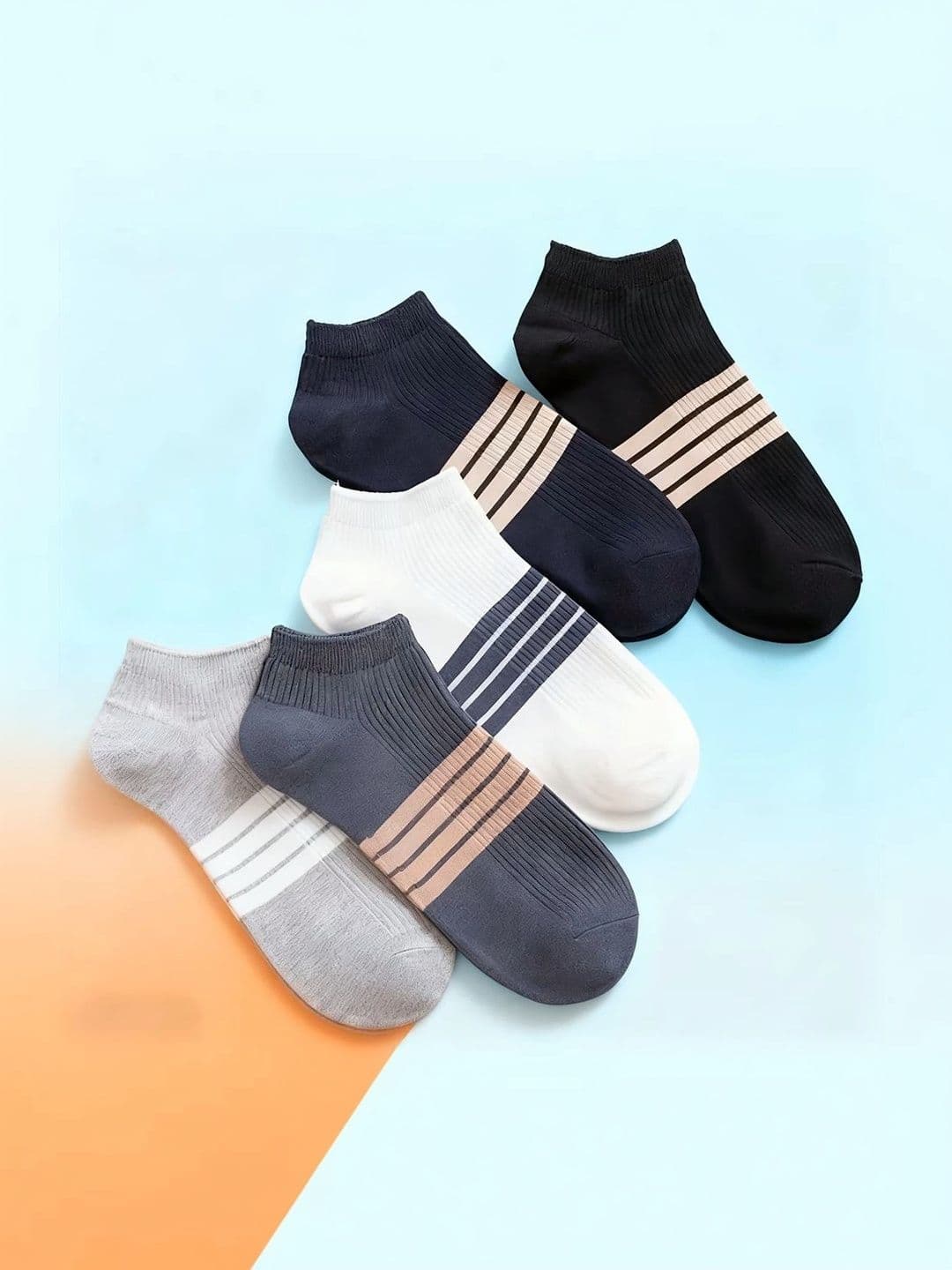 BEAR&BEYOND Men Pack of 5 Cotton Assorted Striped Ankle Length Socks - view 1