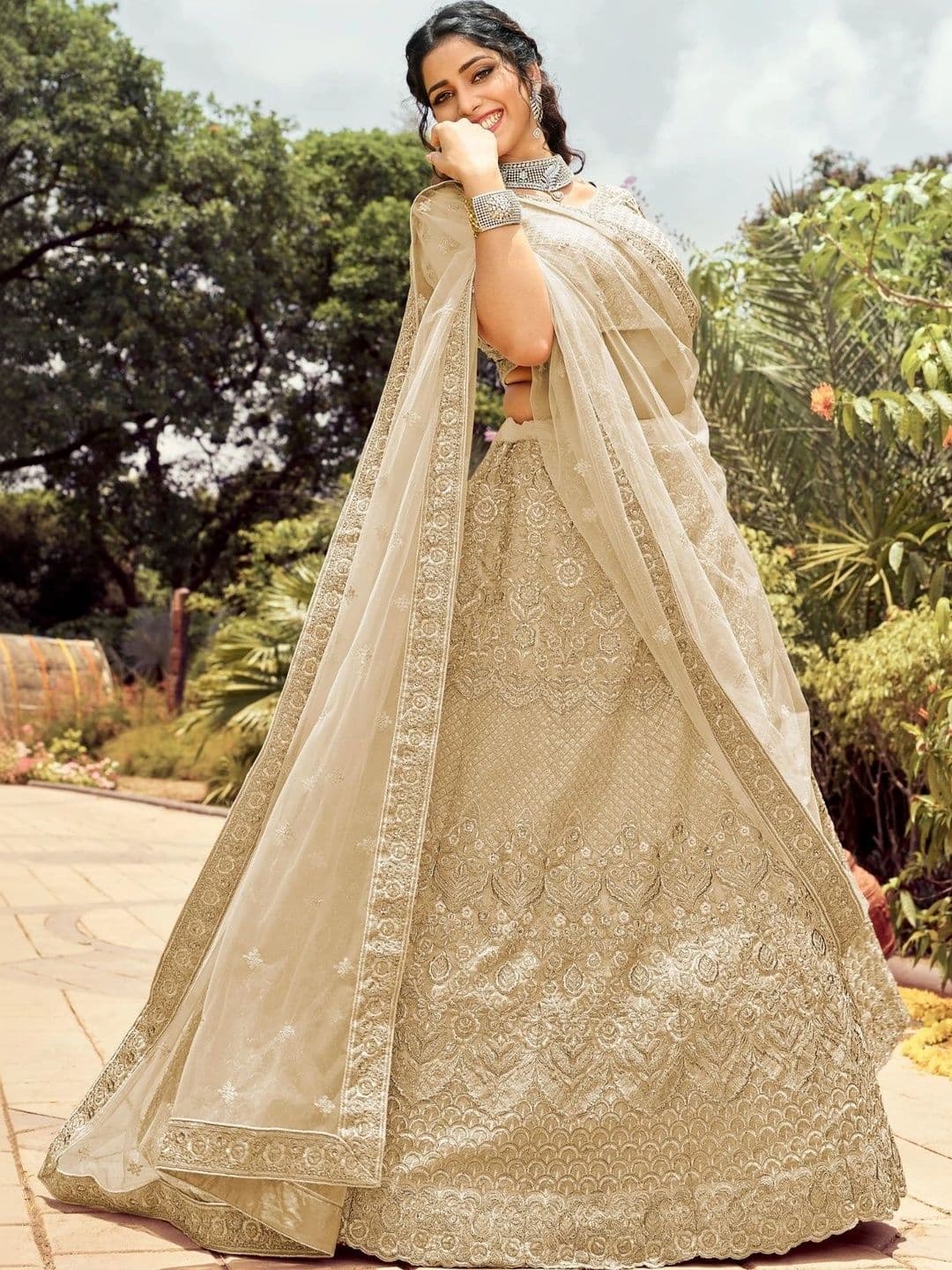Fusionic Embroidered Thread Work Semi-Stitched Lehenga & Unstitched Blouse With Dupatta - view 1
