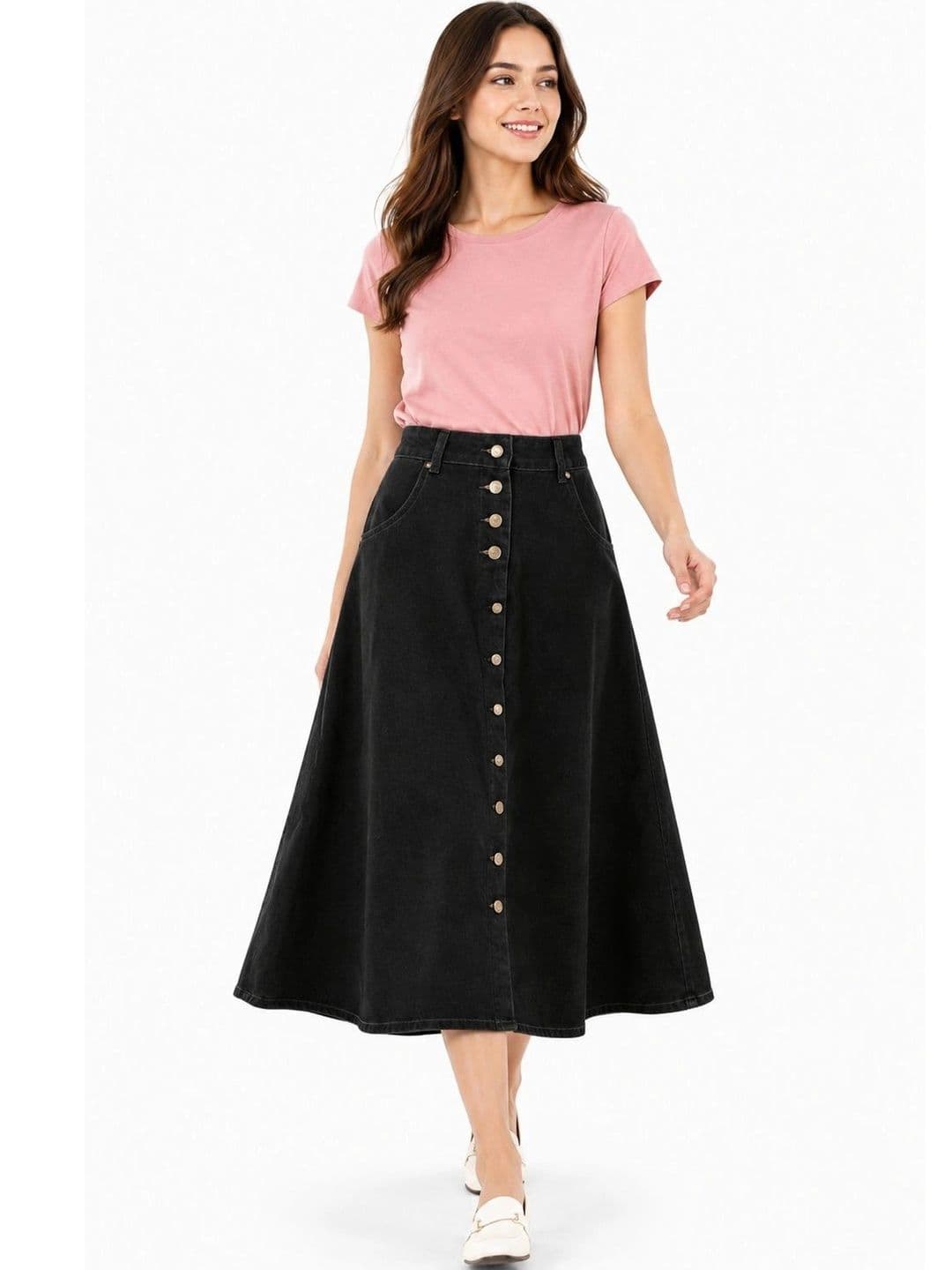 Tripursundari Fashion Women Denim Midi A-Line Skirt - view 1