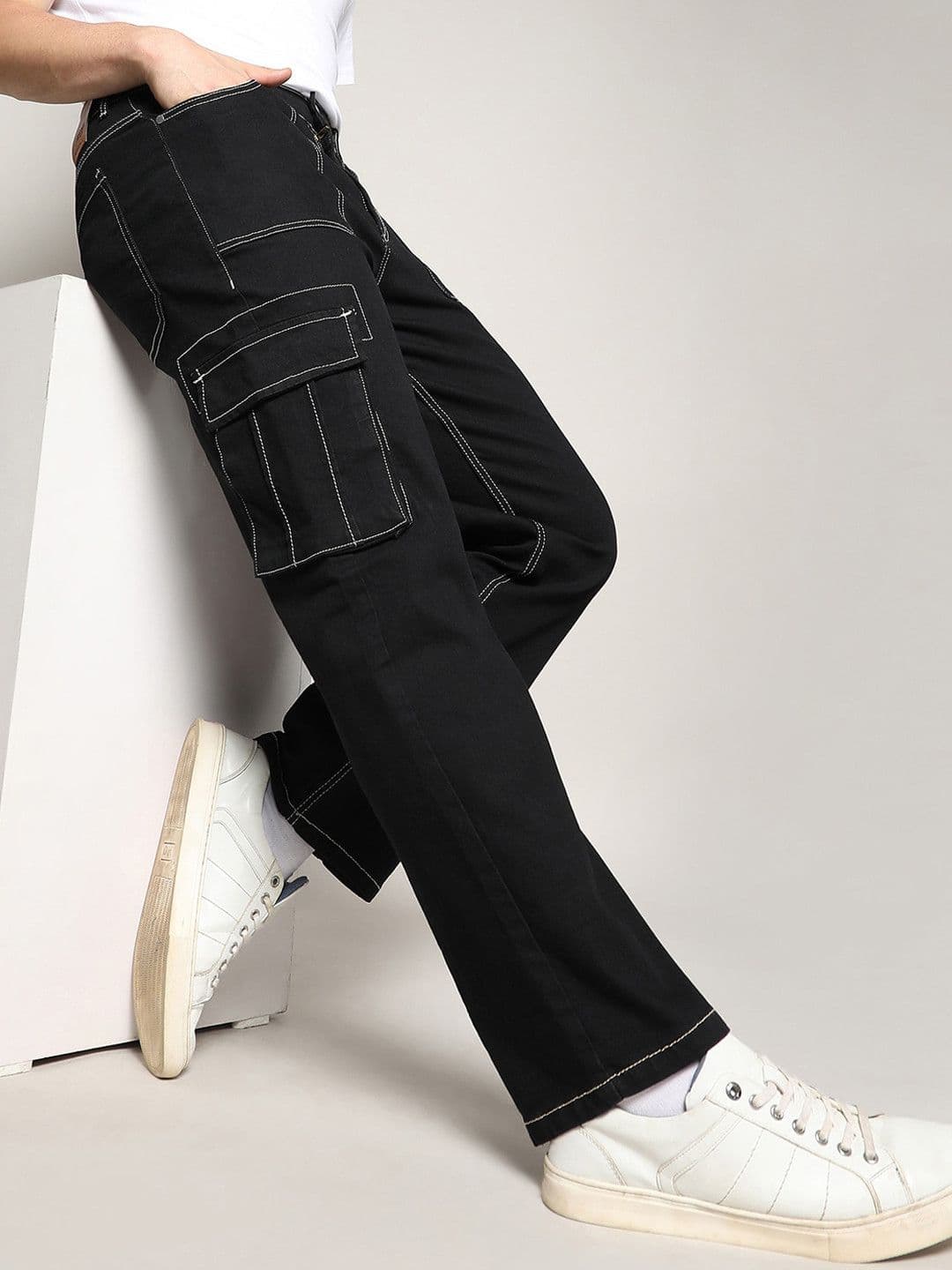 CAHOOT Black Men Relaxed Fit Clean Look Cotton Cargo Jeans - view 1