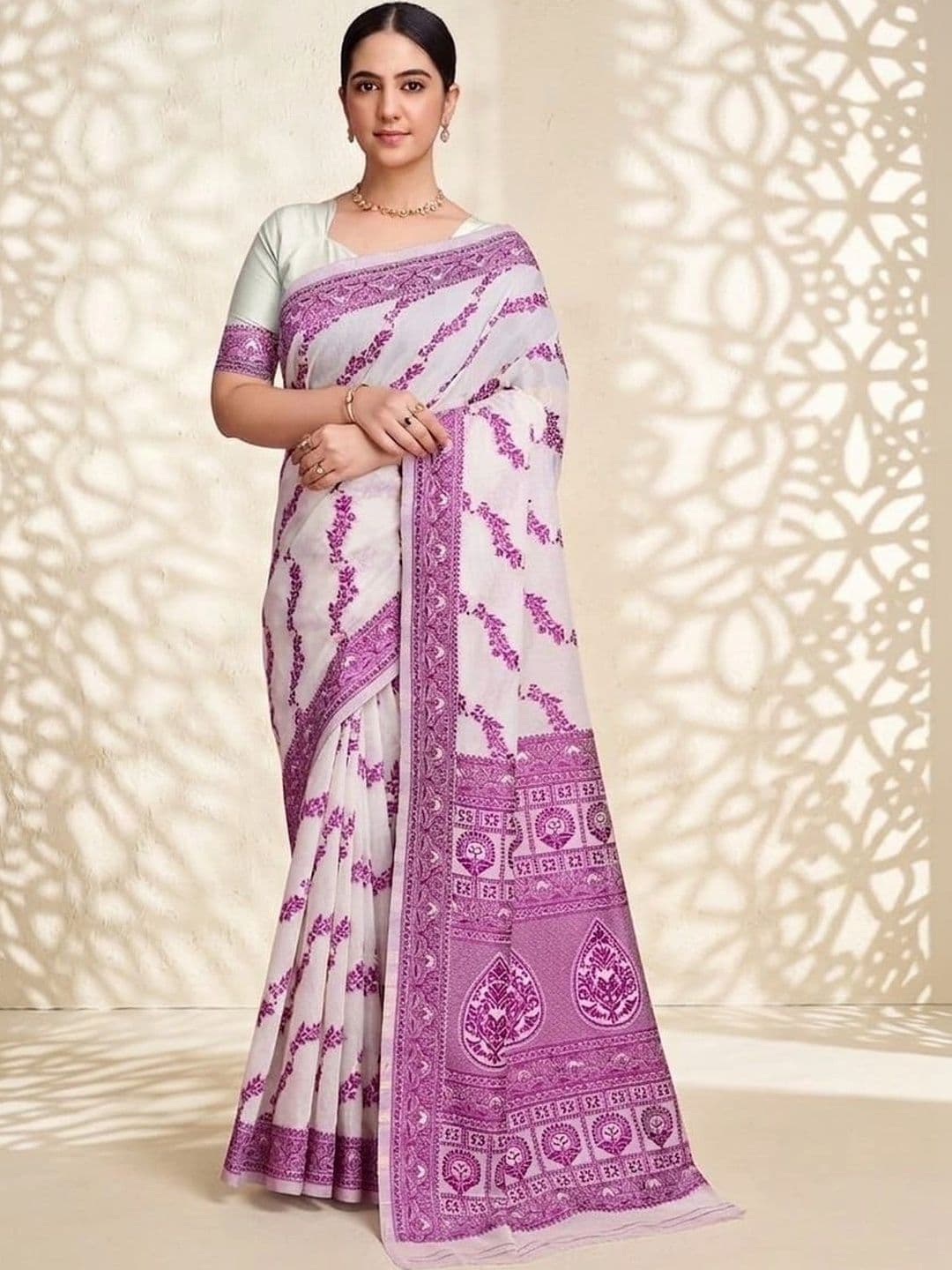 SOURAGYA Paisley Jute Cotton Bhagalpuri Saree - view 1