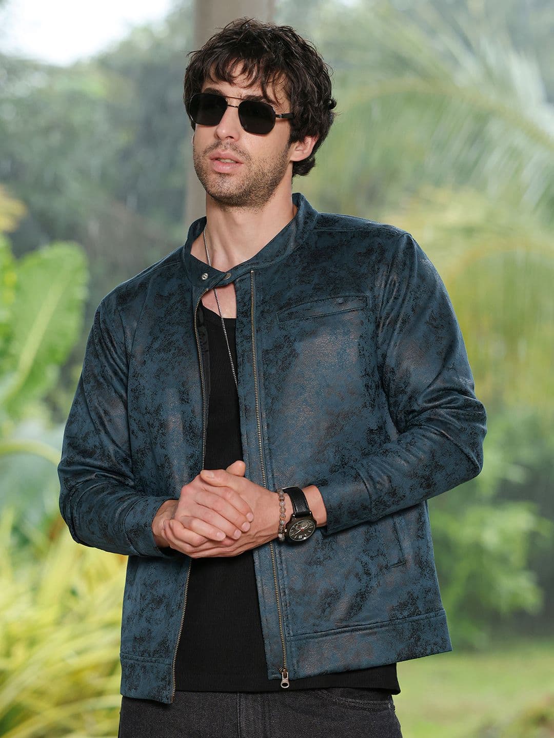 CAHOOT Men Embossed Leather Rider Jacket - view 1