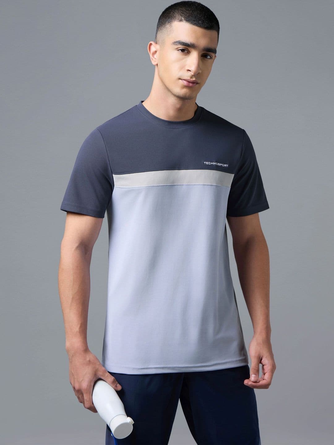 Technosport Men Brand Logo Colourblocked Slim Fit T-shirt - view 1