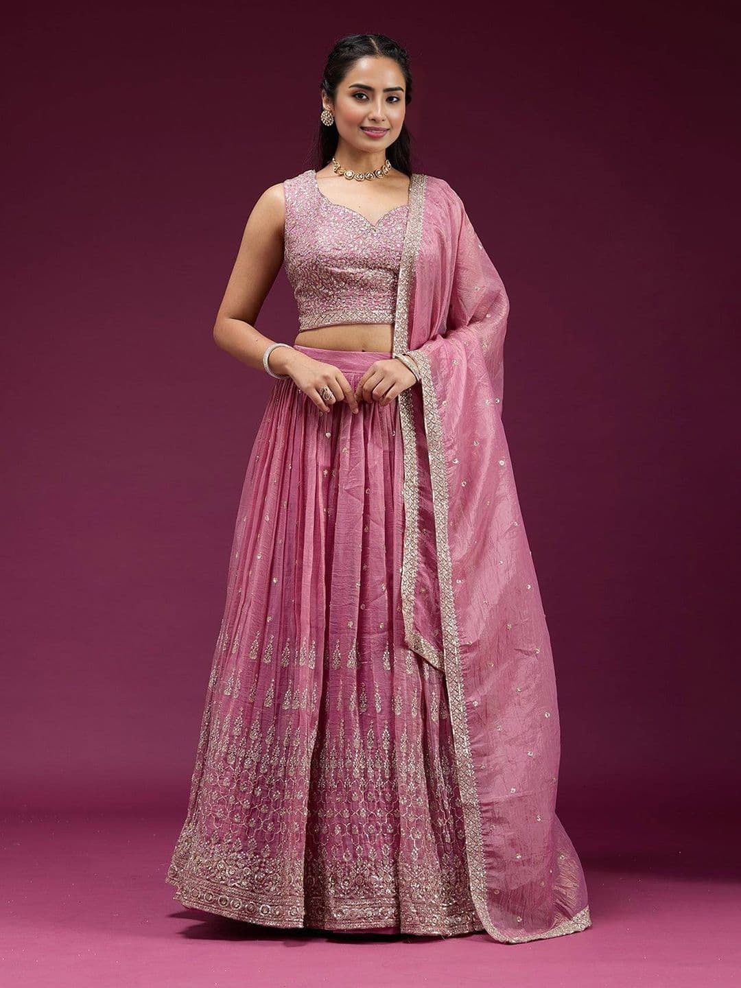 FAB WINDOW Embellished Sequinned Ready to Wear Lehenga & Unstitched Blouse With Dupatta - view 1