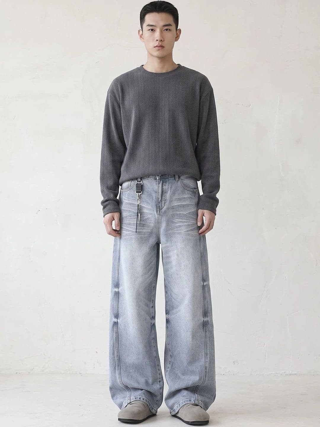 StyleCast x Revolte Men Wide Leg Mid-Rise Light Fade Jeans - view 1