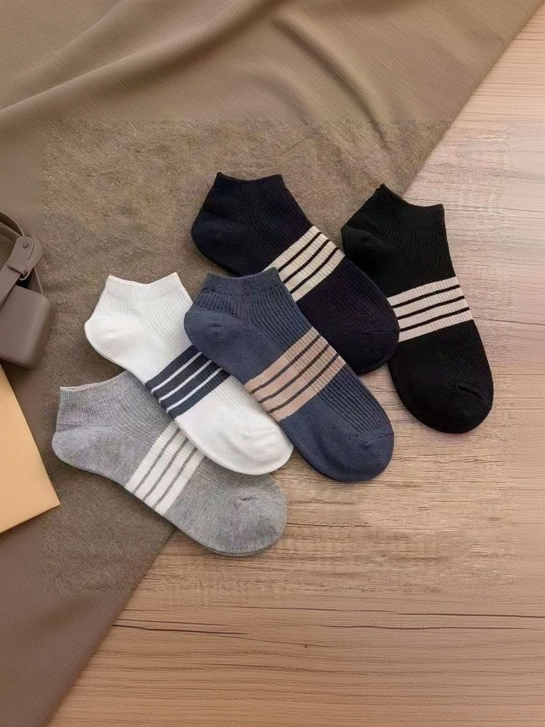 BEAR&BEYOND Men Pack of 5 Cotton Assorted Striped Above Ankle Socks - view 1