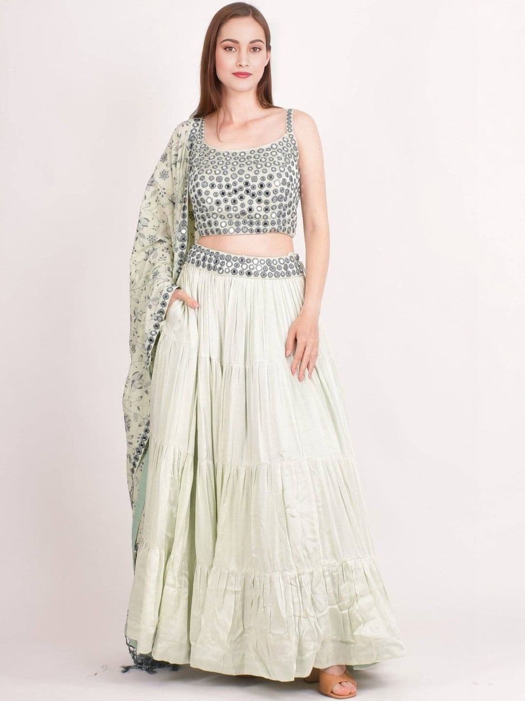 FAB WINDOW Embroidered Sequinned Semi-Stitched Lehenga & Unstitched Blouse With Dupatta - view 1