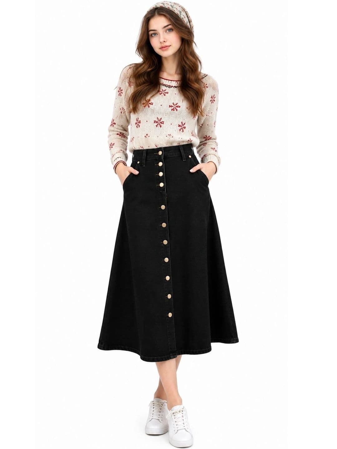 Tripursundari Fashion Women Denim Midi A-Line Skirt - view 1