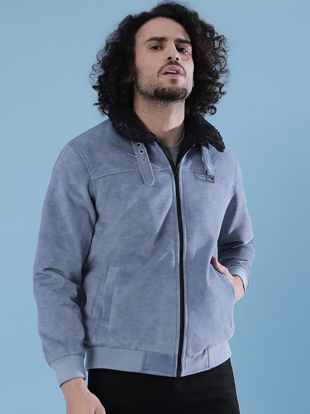 CAHOOT Men Grey Suede Lightweight Crop Biker Jacket - view 1