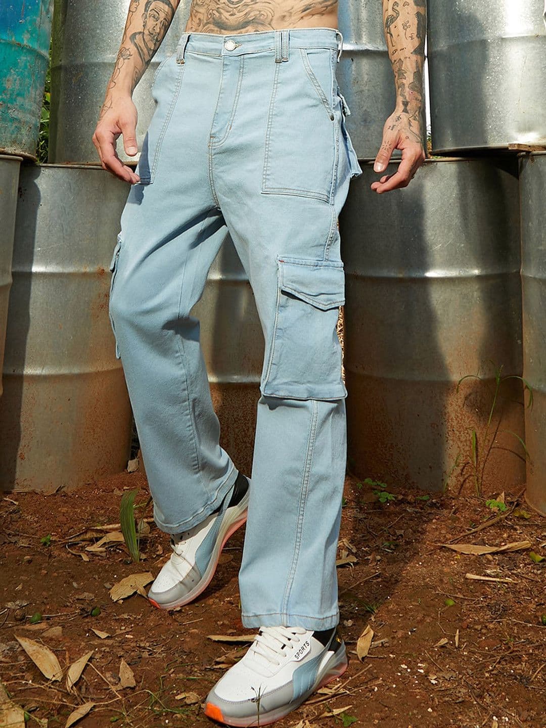 CAHOOT Men Smart Wide Leg Mildly Distressed Light Fade Cotton Stretchable Jeans - view 1
