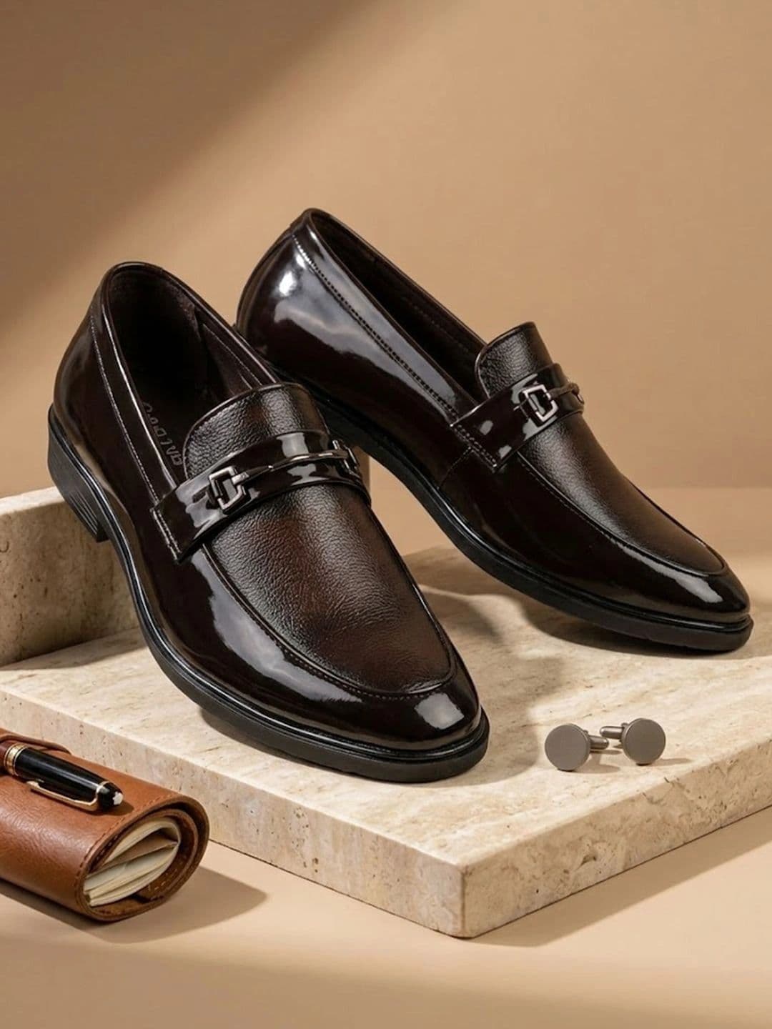 House of Pataudi Men Textured Round Toe Slip-On Loafers Formal Shoes - view 1