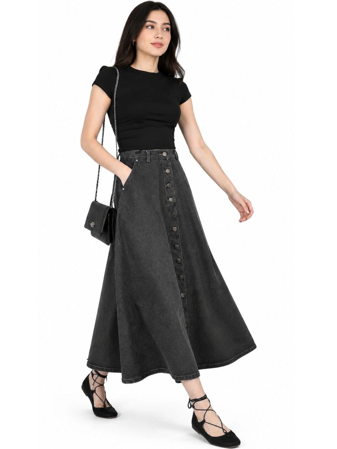 Tripursundari Fashion Women Denim Midi A-Line Skirt - view 1