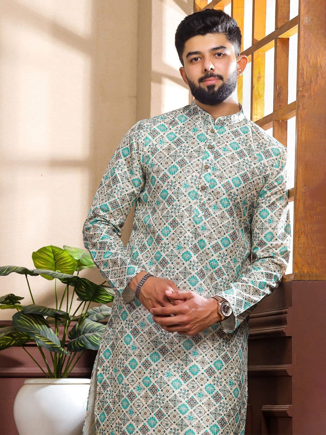 Koshin Floral Printed Straight Cotton Kurta - view 1