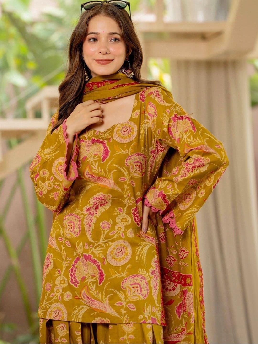 KALINI Women Floral Printed Regular Pure Cotton Kurta with Patiala & With Dupatta - view 1