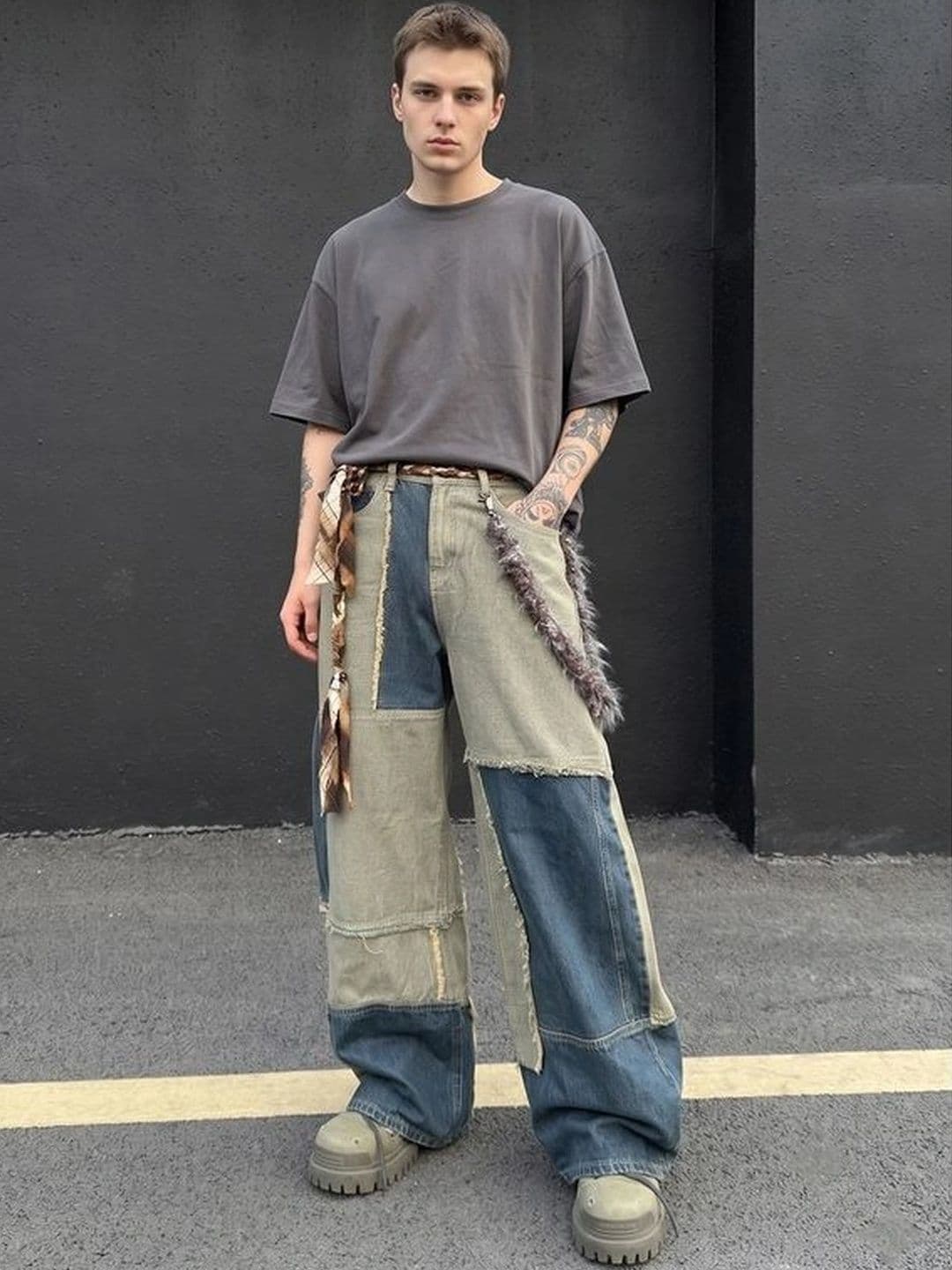 StyleCast x Revolte Men Wide Leg Mid-Rise Low Distress Heavy Fade Jeans - view 1