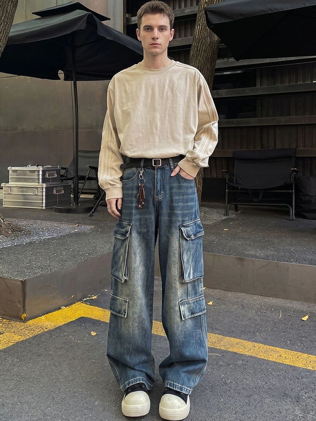 StyleCast x Revolte Men Wide Leg Mid-Rise Heavy Fade Jeans - view 1