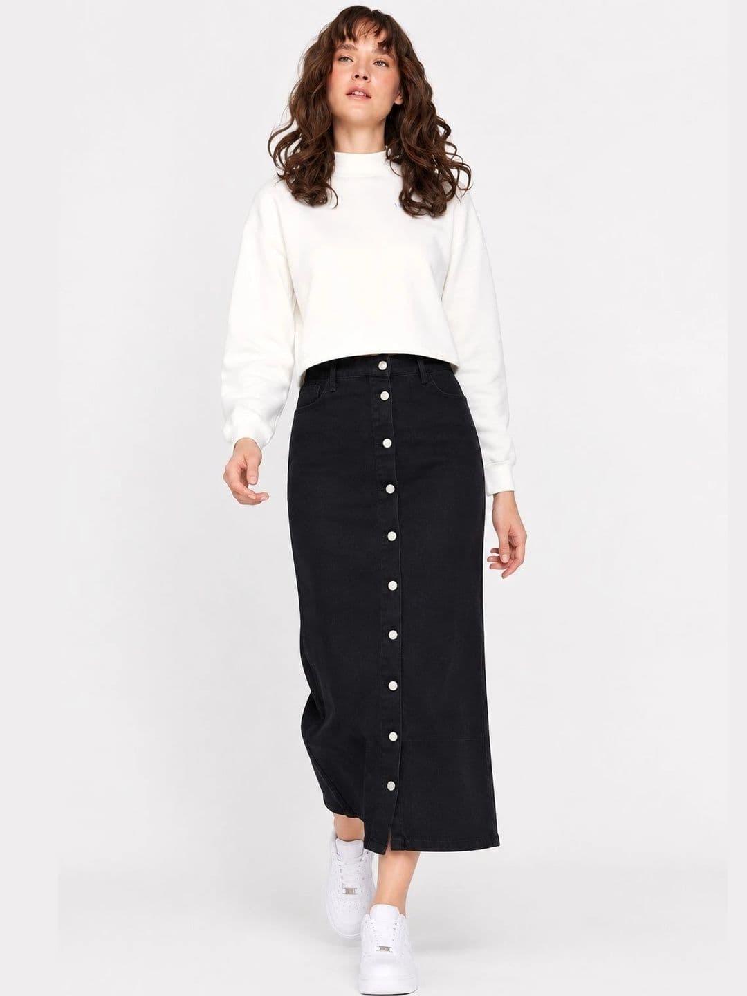 Tripursundari Fashion Women Denim Front Slit Midi Straight Skirt - view 1
