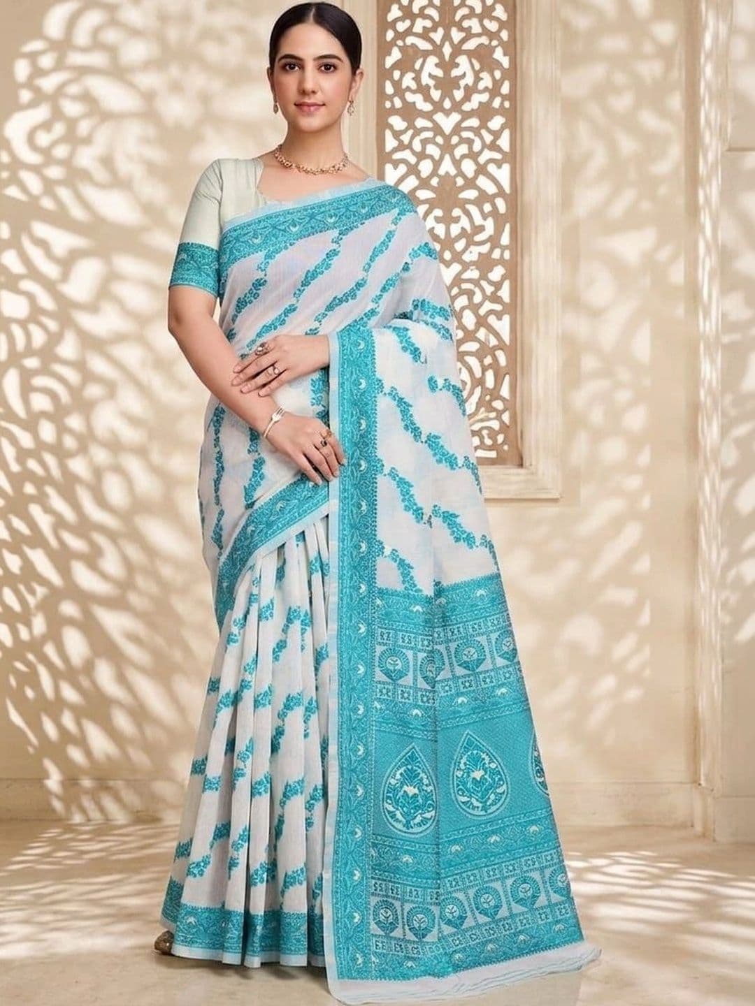 SOURAGYA Floral Jute Cotton Bhagalpuri Saree - view 1
