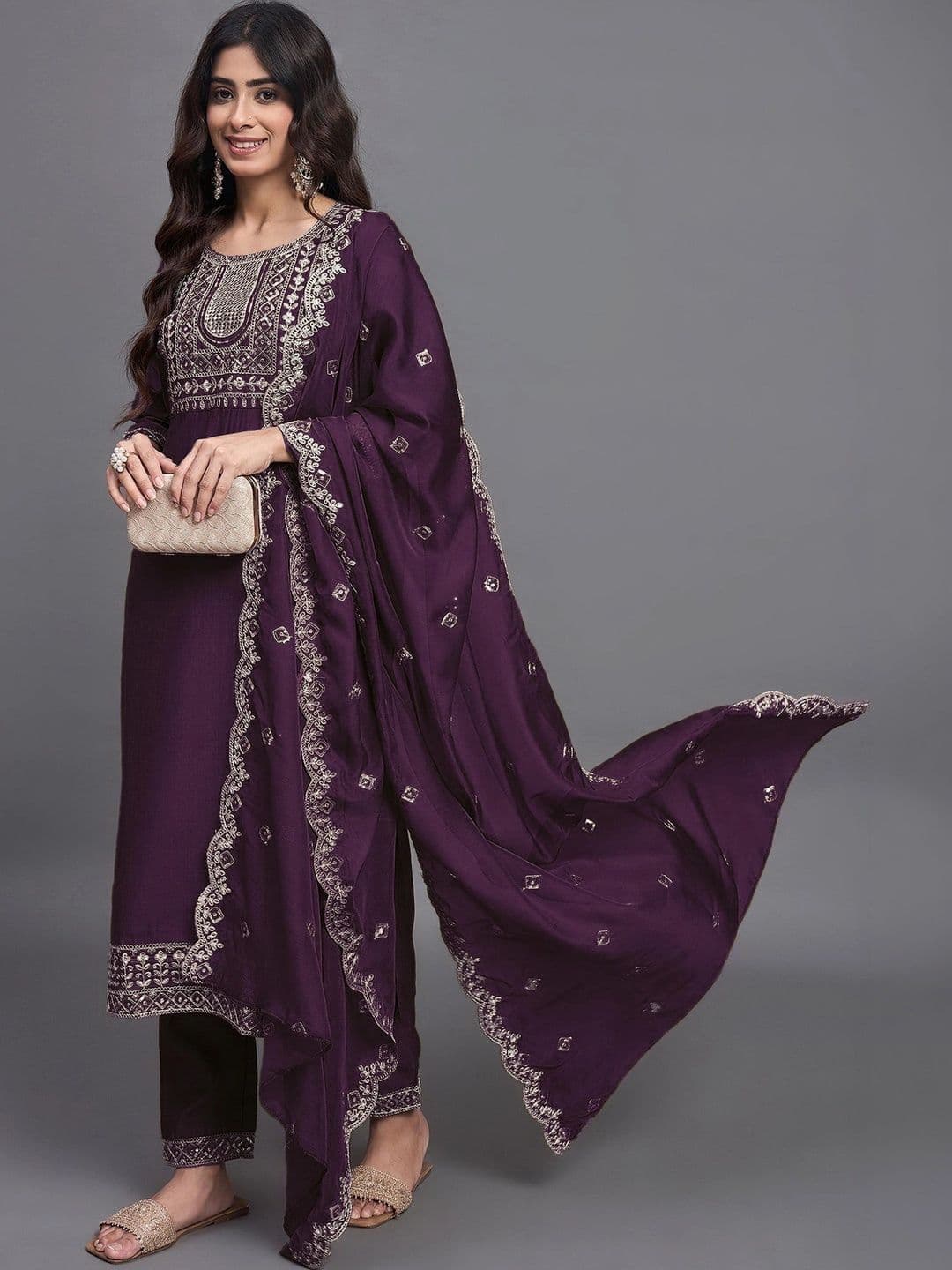 Shree Ramkrishna Fab Women Ethnic Motifs Embroidered Regular Thread Work Kurta with Palazzos & With Dupatta - view 1
