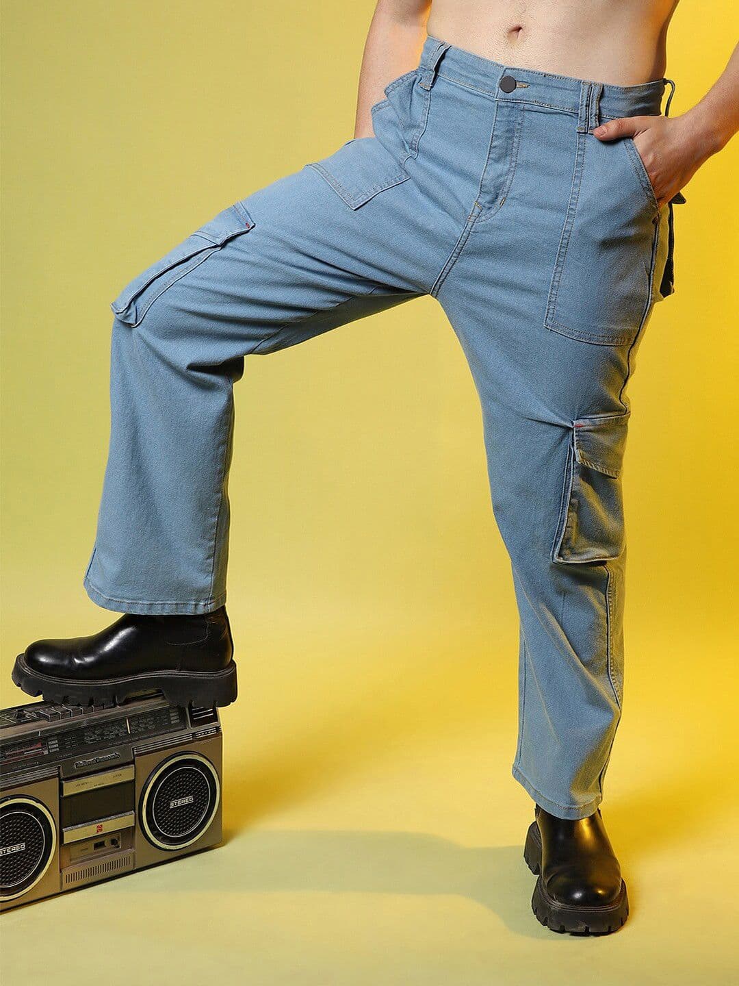 CAHOOT Men Smart Clean Look Crinkle Cotton Cargo Jeans - view 1