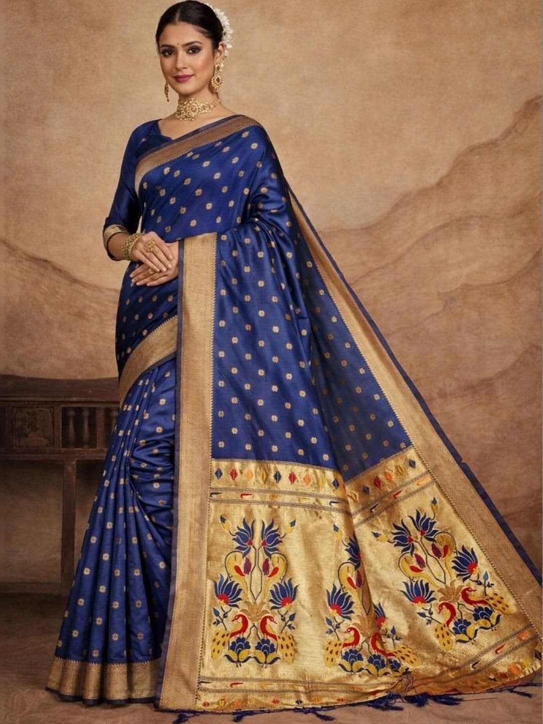 House of Pataudi Woven Design Zari Silk Blend Paithani Saree - view 1