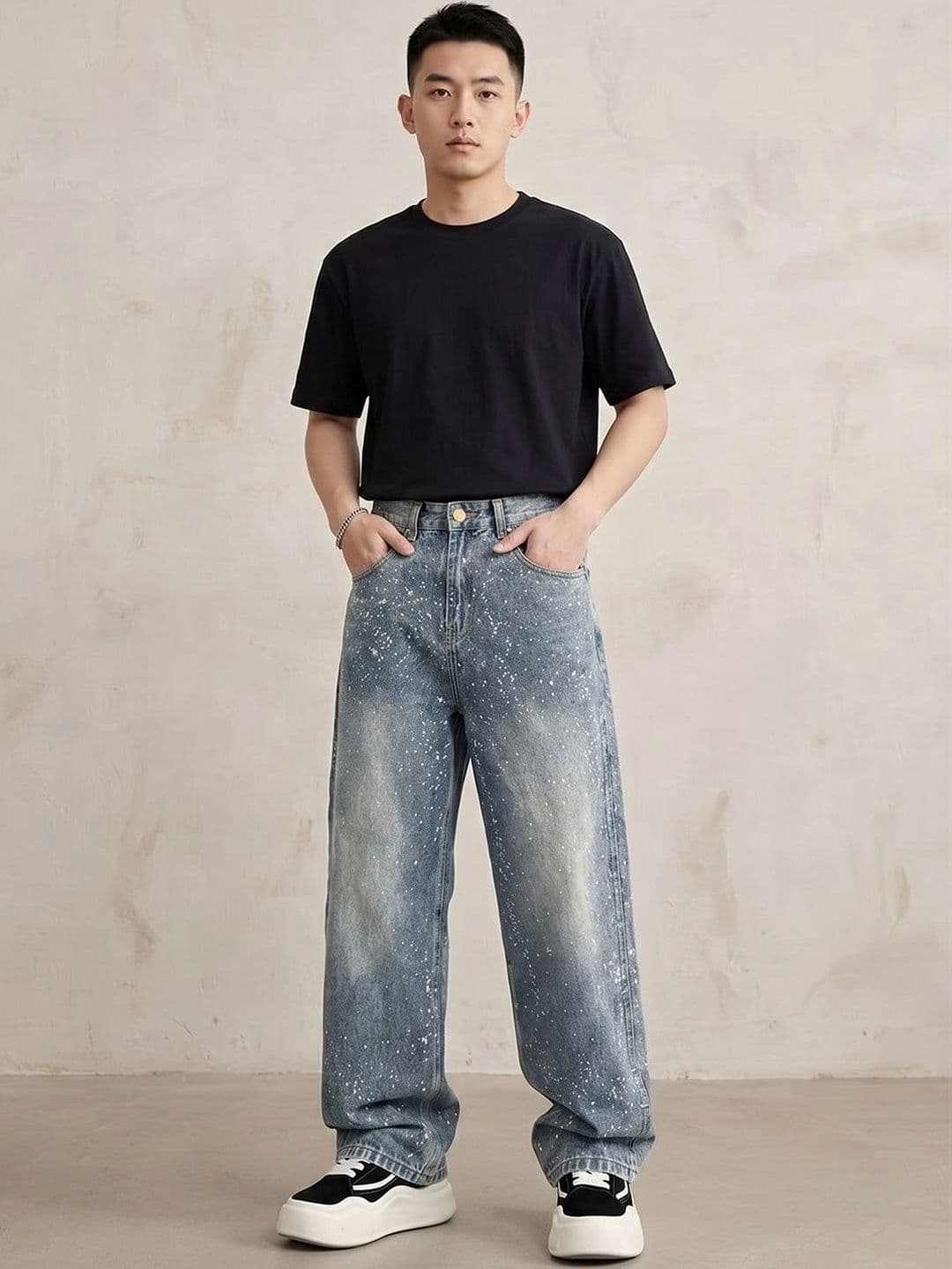 StyleCast x Revolte Men Wide Leg Mid-Rise Heavy Fade Printed Jeans - view 1