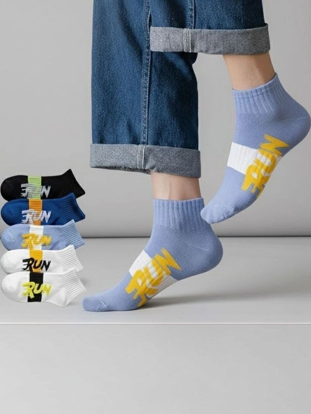 BEAR&BEYOND Men Pack of 5 Cotton Assorted Patterned Above Ankle Socks - view 1