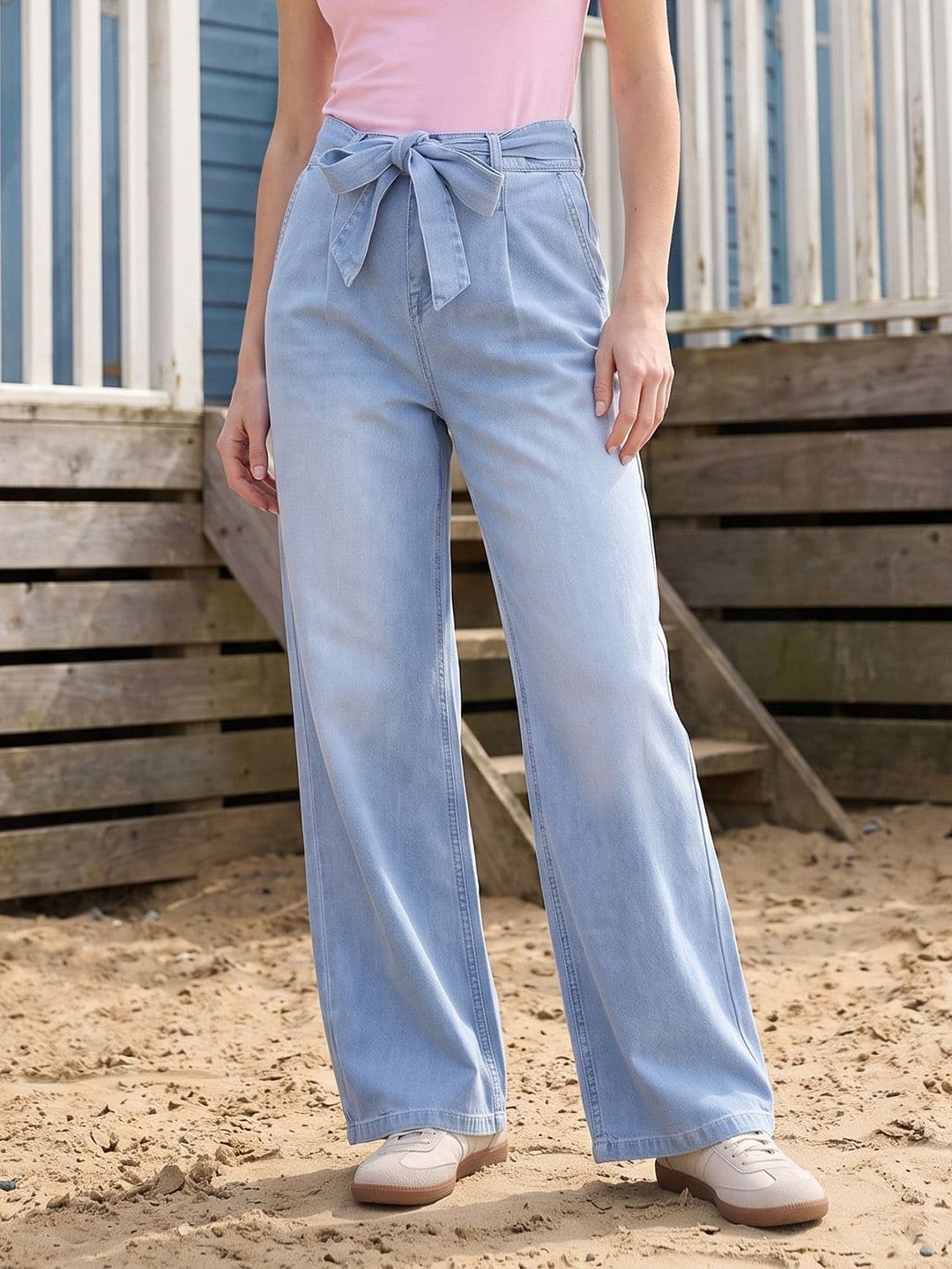 Mast & Harbour Women Wide Leg Light Fade Stretchable Jeans - view 1
