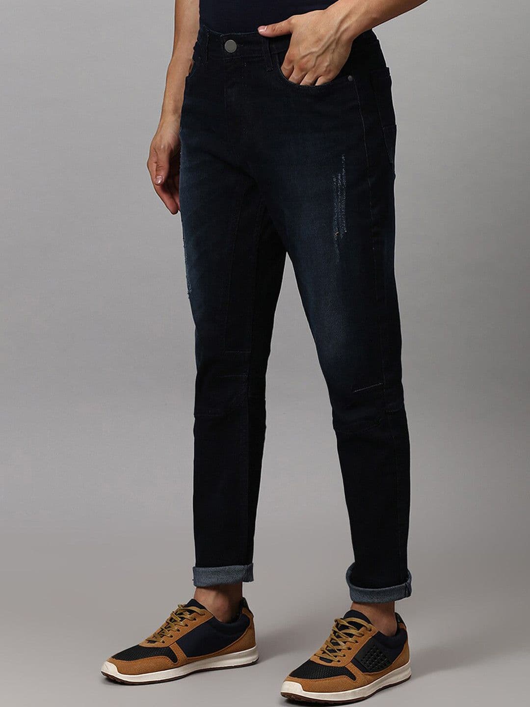 CAHOOT Men Navy Blue Slim Fit Low Distress Light Fade Stretchable Jeans - view 1