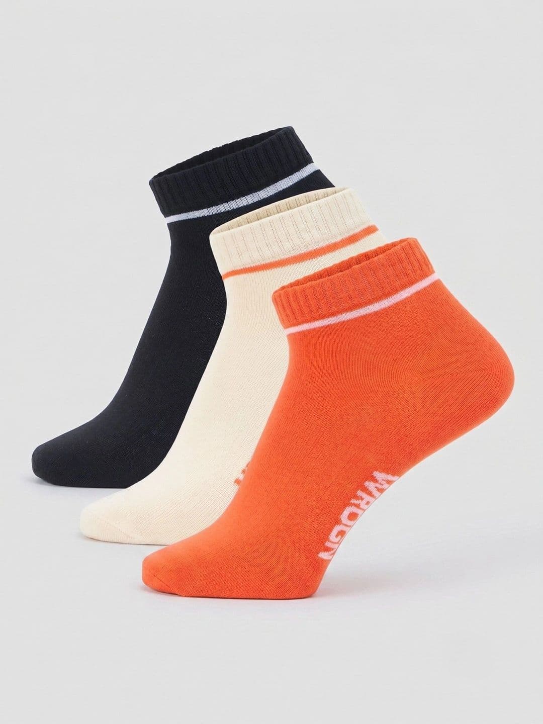WROGN Men Pack of 3 Cotton Blend Striped Ankle Length Socks - view 1