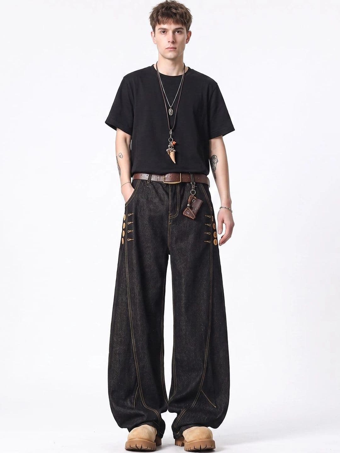StyleCast x Revolte Men Wide Leg Mid-Rise Heavy Fade Jeans - view 1