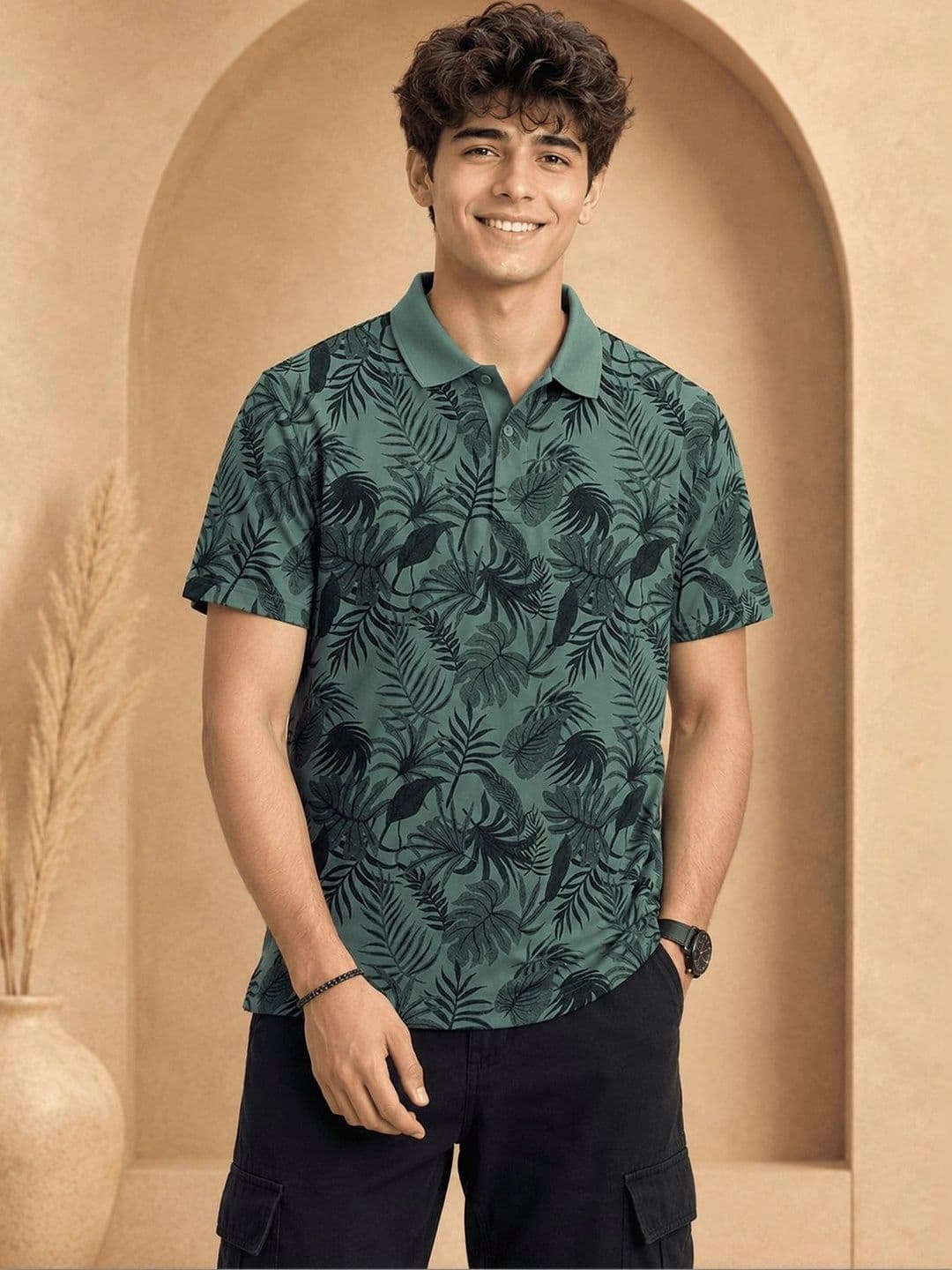 Moda Rapido Men Floral Printed Polo Collar Tropical T-shirt - view 1