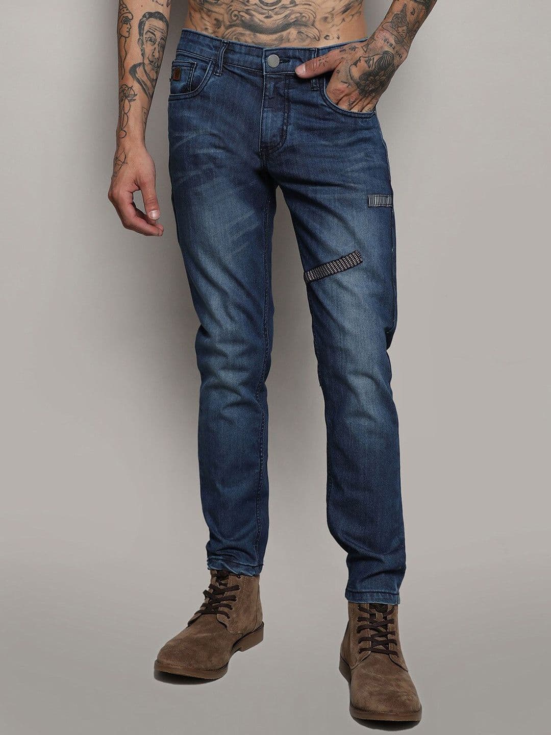 CAHOOT Men Smart Slim Fit Clean Look Light Fade Embroidered Jeans - view 1