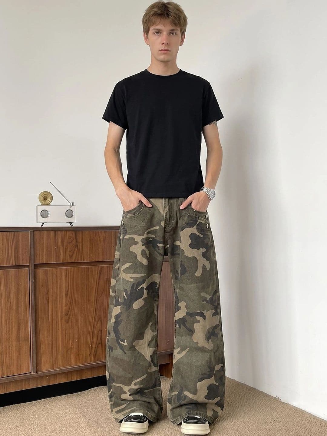 StyleCast x Revolte Men Wide Leg Mid-Rise Heavy Fade Embellished Jeans - view 1
