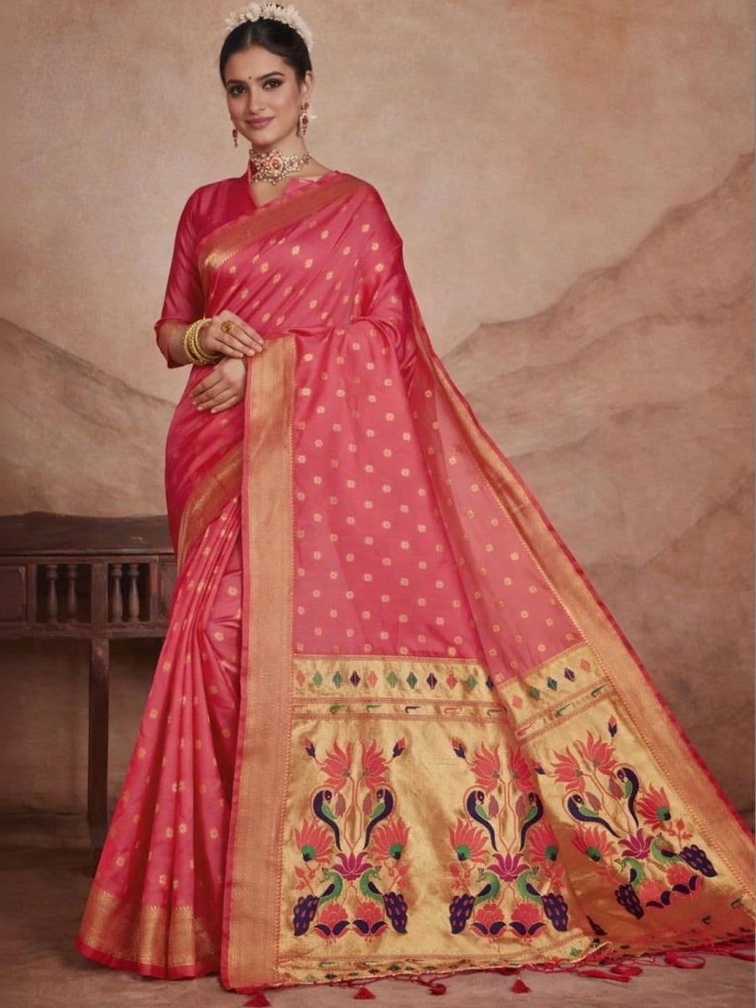 House of Pataudi Woven Design Zari Silk Blend Paithani Saree - view 1