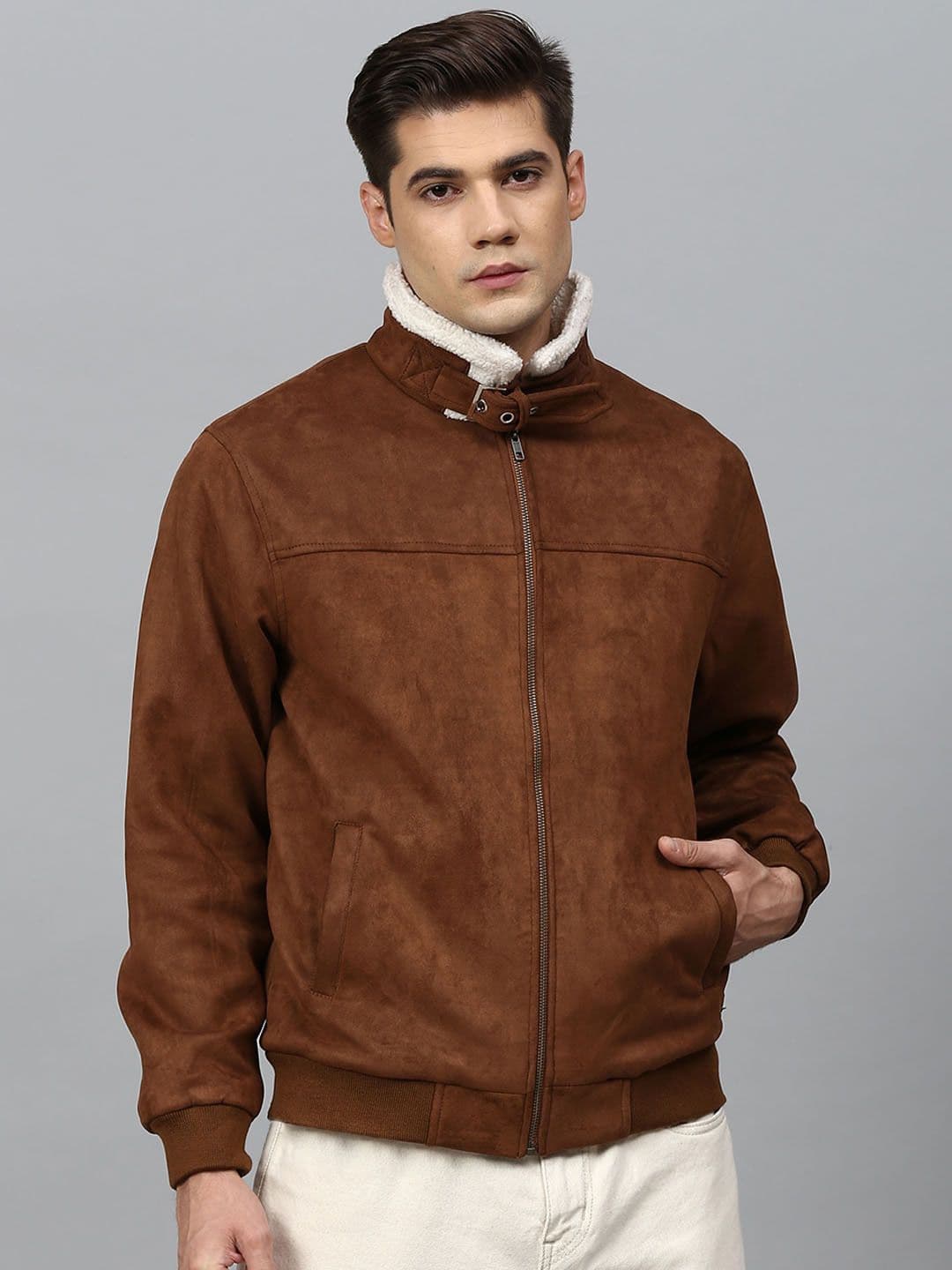 CAHOOT Men Brown White Suede Windcheater Padded Jacket - view 1