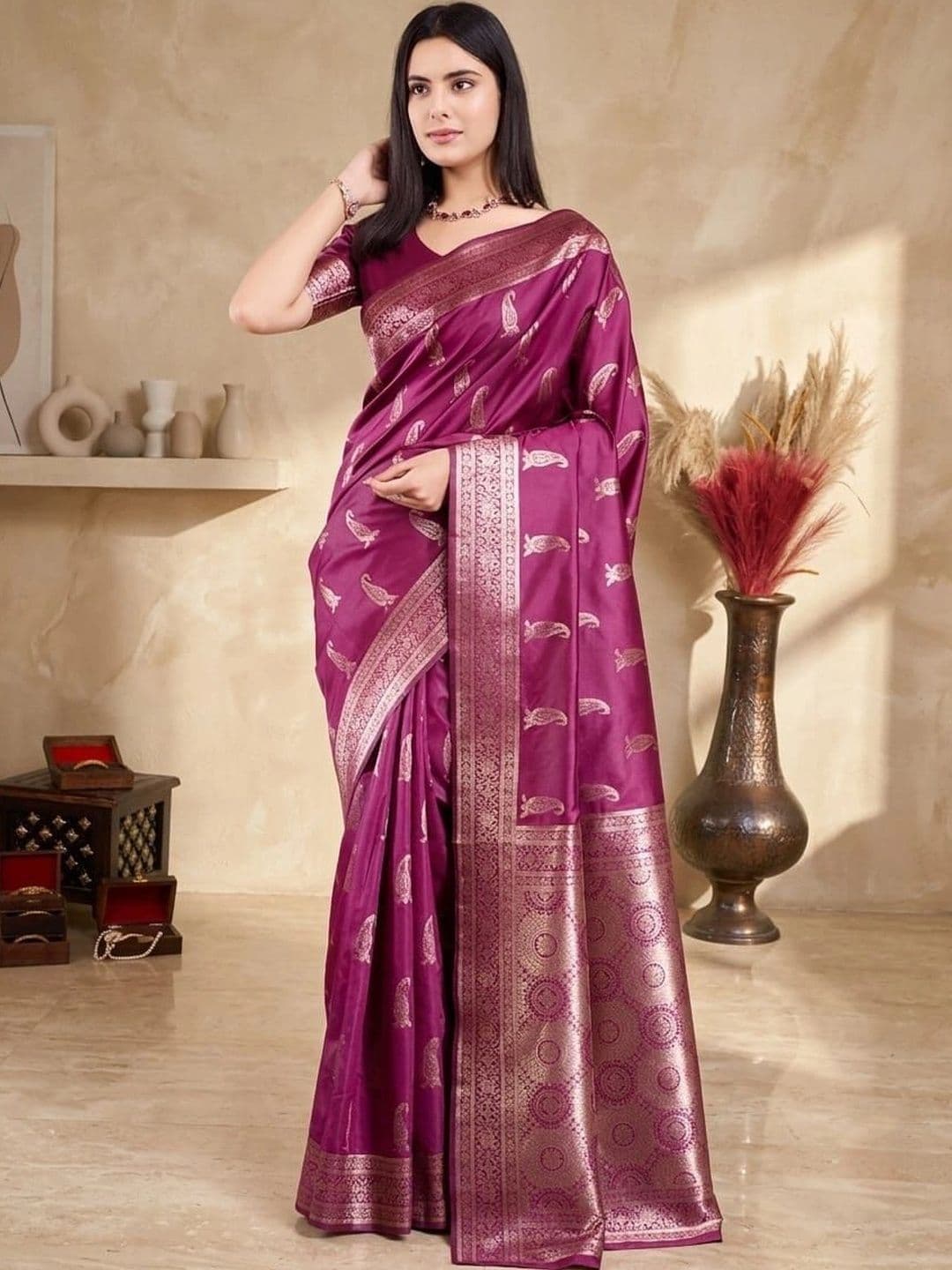 SOURAGYA Woven Design Zari Silk Blend Banarasi Saree - view 1