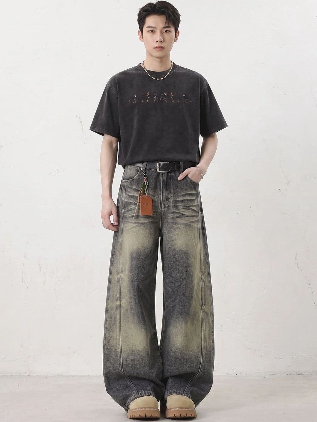 StyleCast x Revolte Men Wide Leg Mid-Rise Light Fade Jeans - view 1