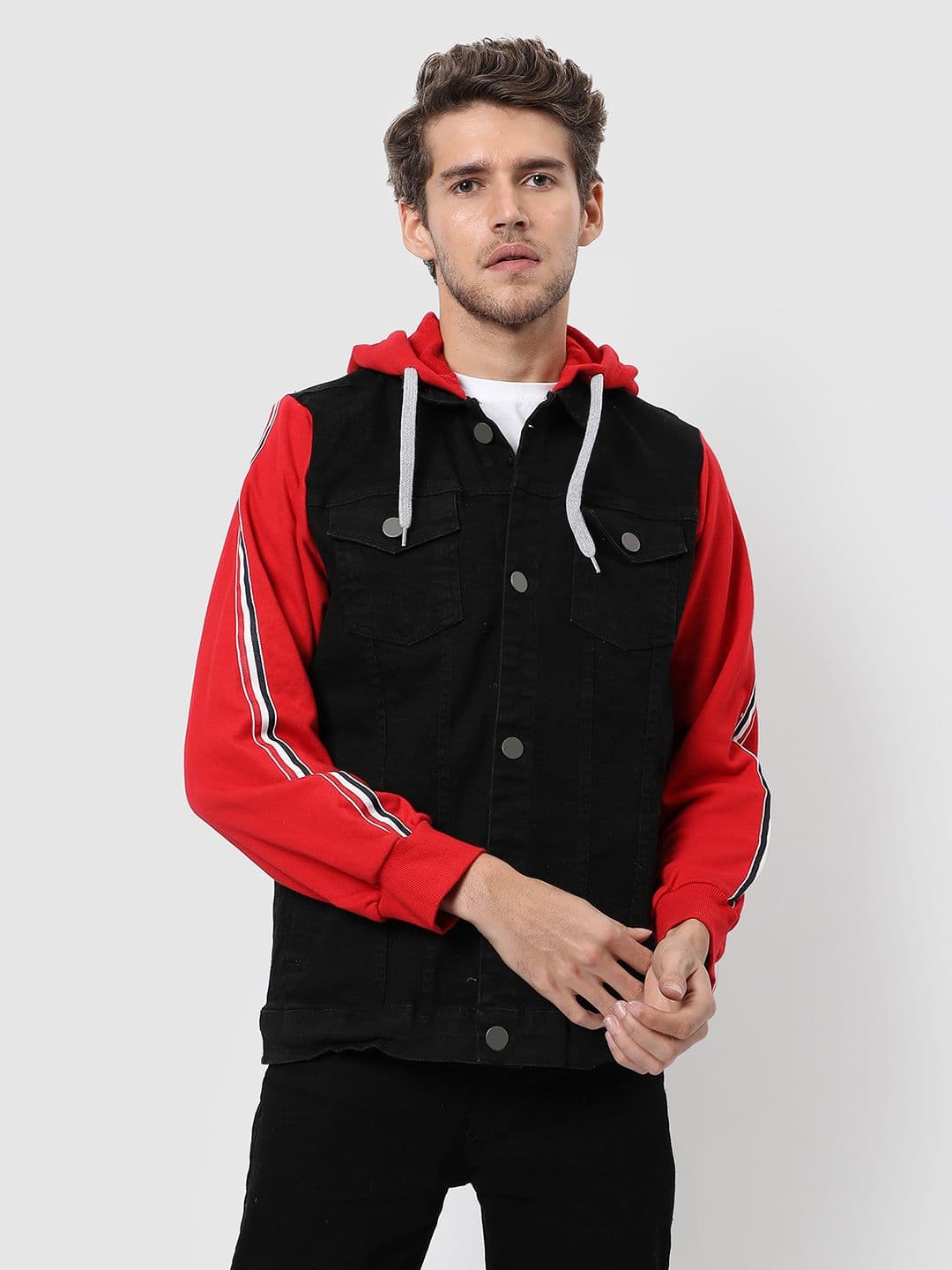 CAHOOT Men Black & Red Windcheater Longline Outdoor Denim Jacket - view 1