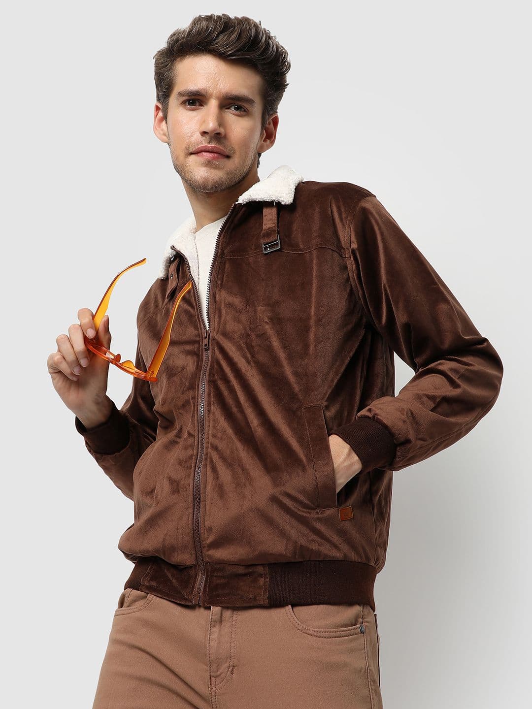 CAHOOT Men Brown Suede Bomber Jacket - view 1
