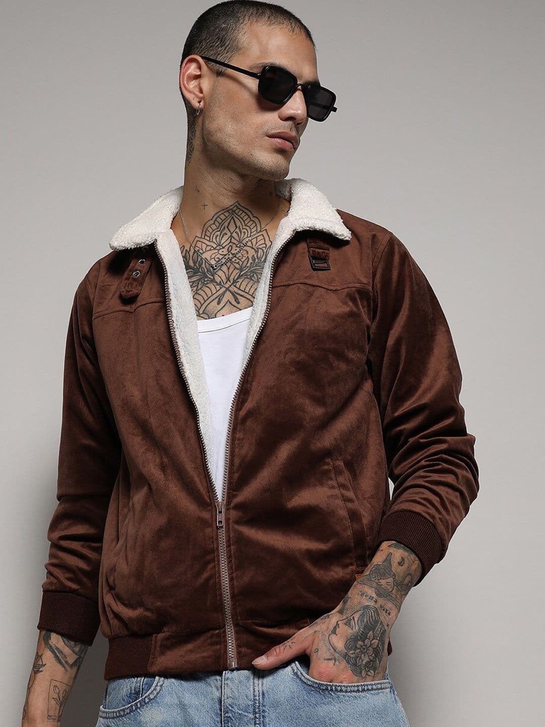 CAHOOT Campus Sutra Brown Suede Windcheater Puffer Jacket - view 1