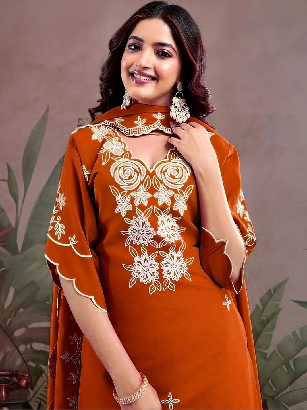 KALINI Women Floral Embroidered Regular Thread Work Kurta with Trousers & With Dupatta - view 1
