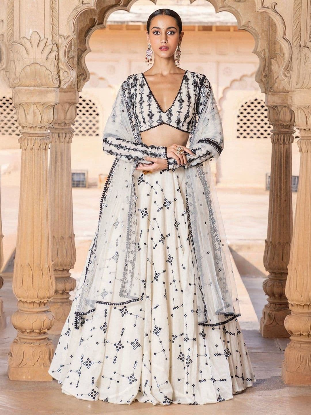 NEEL ART Embroidered Sequinned Semi-Stitched Lehenga & Unstitched Blouse With Dupatta - view 1