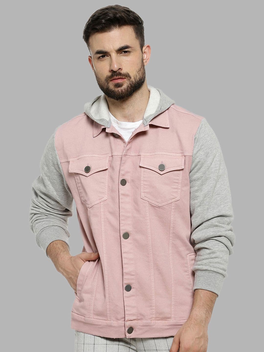 CAHOOT Men Pink Solid Windcheater Tailored Hooded Jacket - view 1