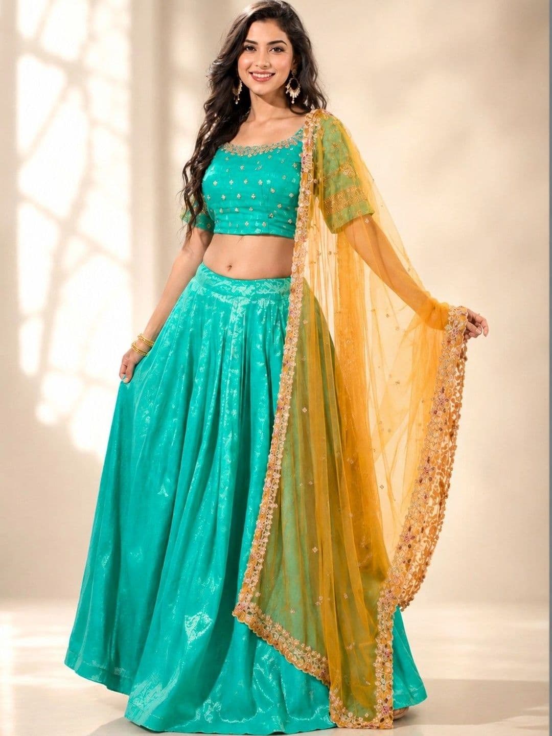 Memsahib Embellished Thread Work Ready to Wear Lehenga & Blouse Taping - view 1