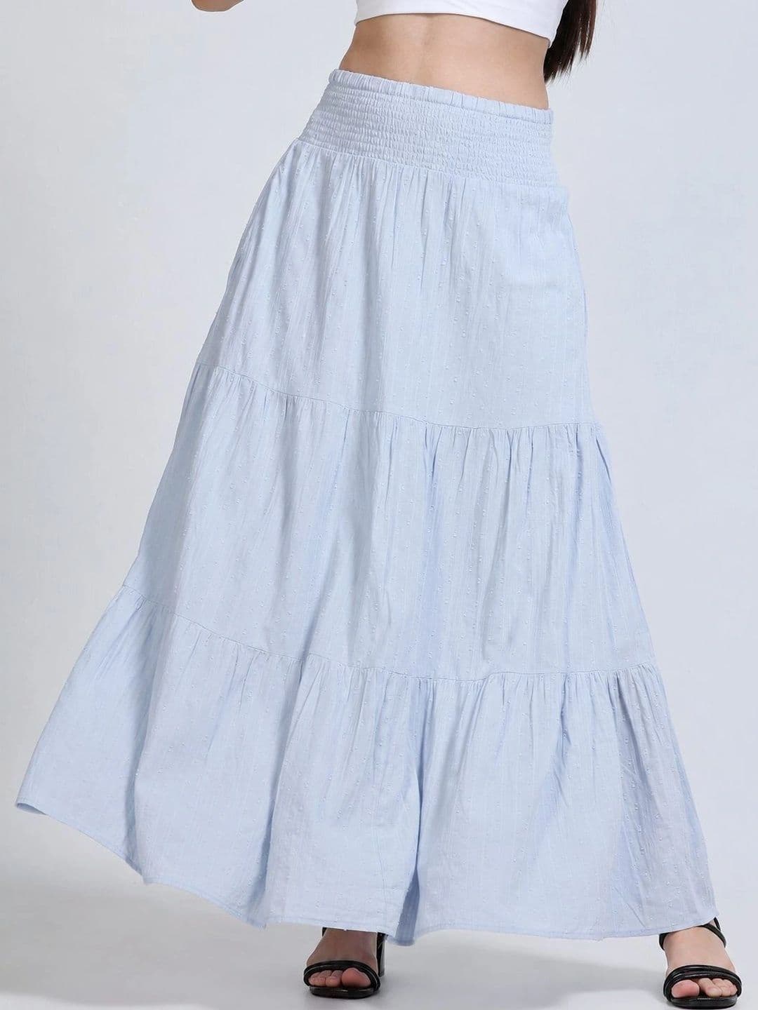 GLAM & CHIQUE Women Cotton Dobby Self Design Tiered Maxi Flared Skirt - view 1