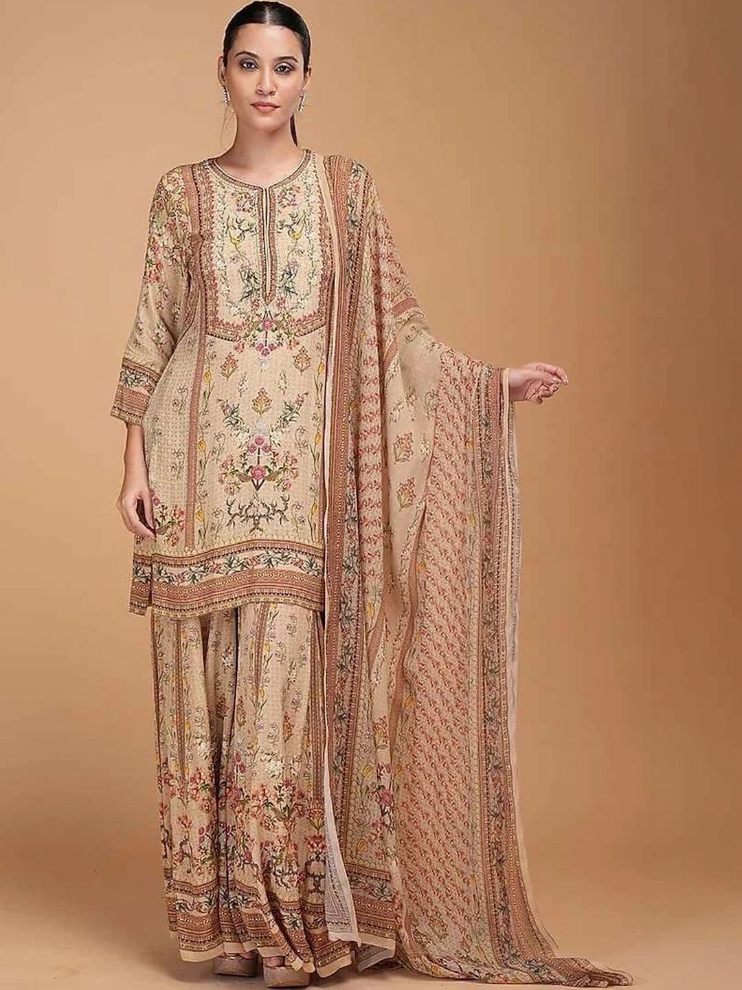 FASHION GALLERIA Women Floral Printed Regular Kurta with Sharara & With Dupatta - view 1