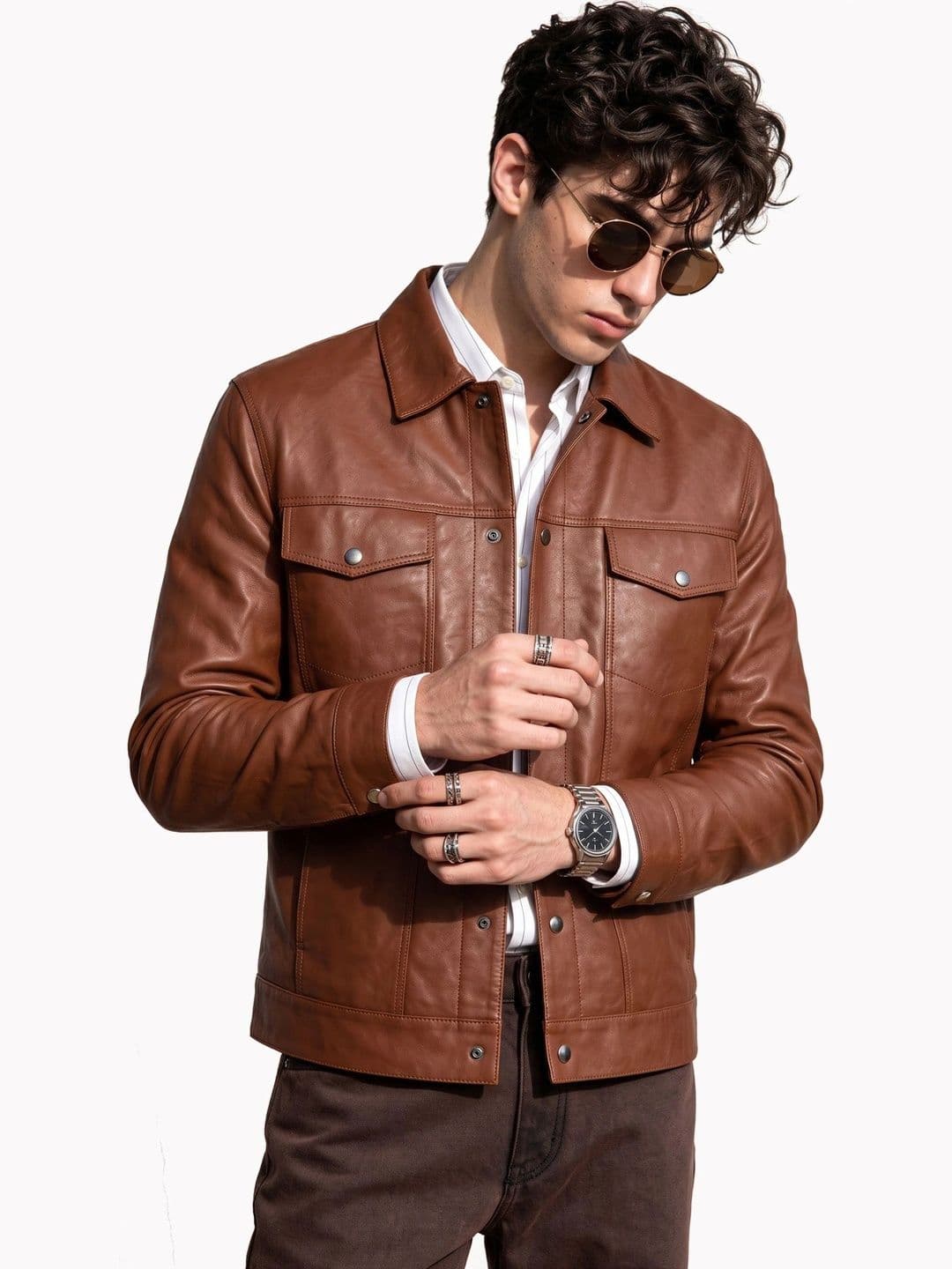 Leather Retail Men Outdoor Leather Jacket - view 1