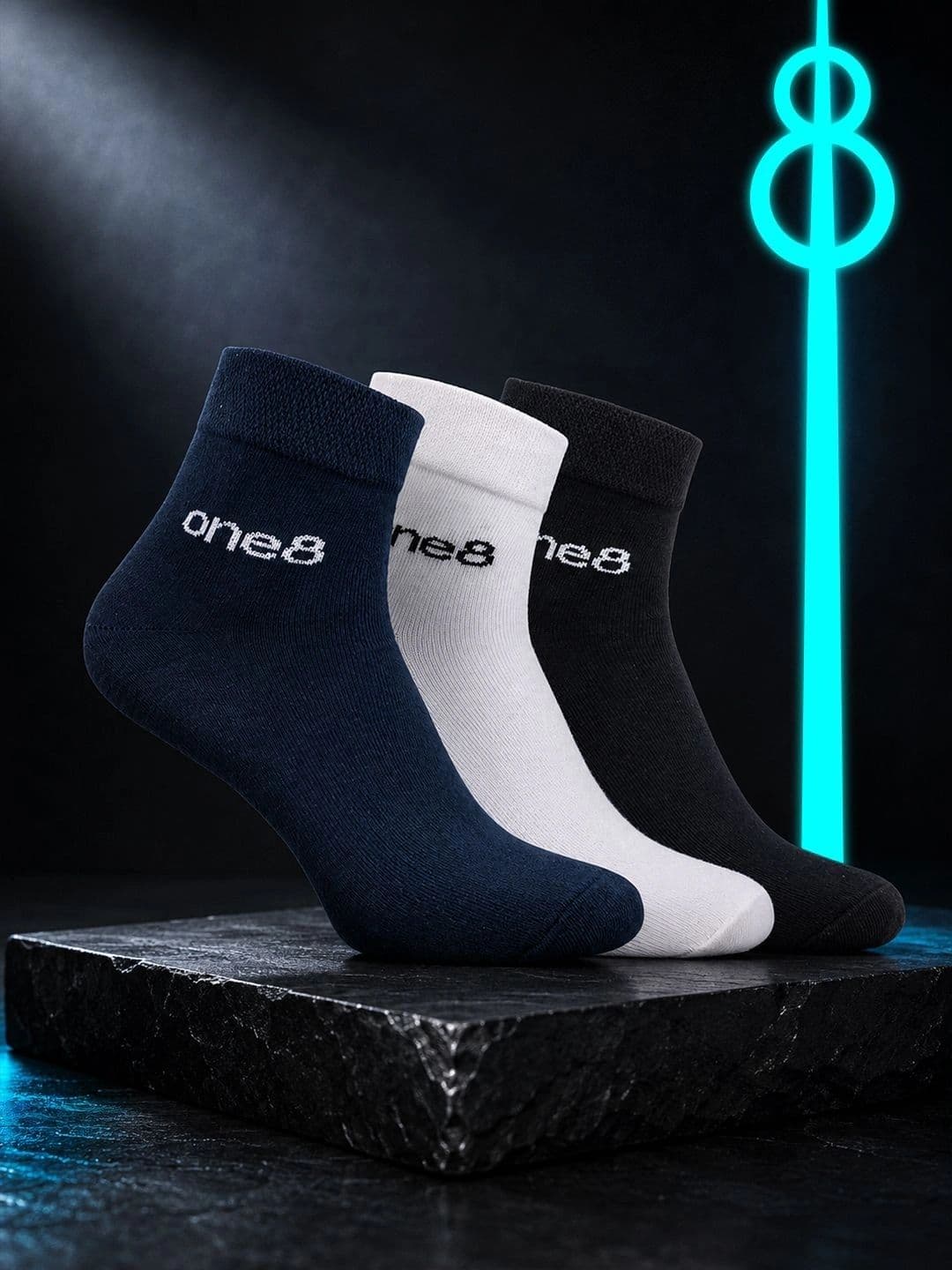 One8 Men Pack Of 3 Cotton Assorted Above Ankle Socks - view 1