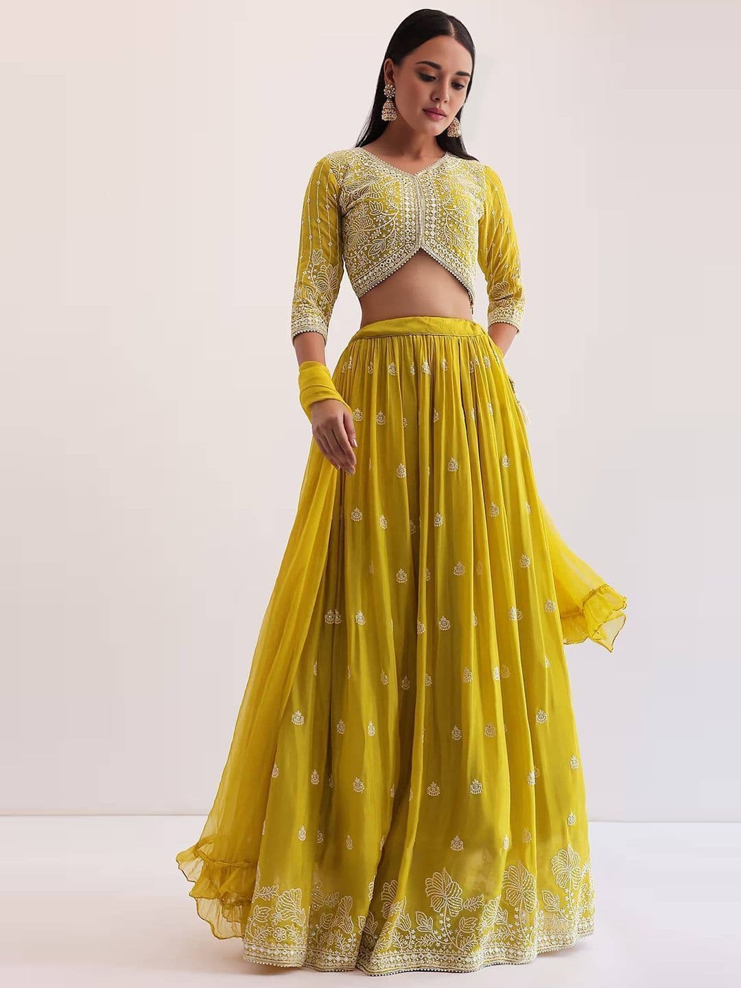 NEEL ART Embroidered Sequinned Semi-Stitched Lehenga & Unstitched Blouse With Dupatta - view 1